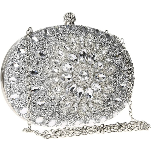 Glittrande Rhinestone Glitter Clutch Purse Kvällshandväska Axelväska för Bröllopsfest Bal silver