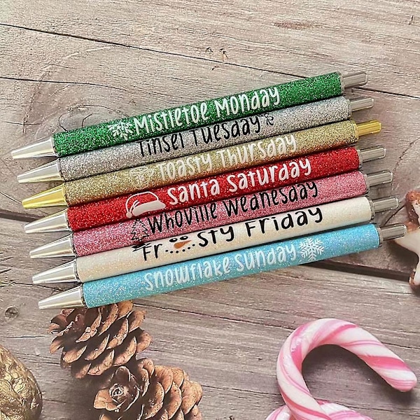 Svordeord Daglig Pen Sæt Dagens Dage Metal Glitter Kuglepenne til Studerende Chirstmas