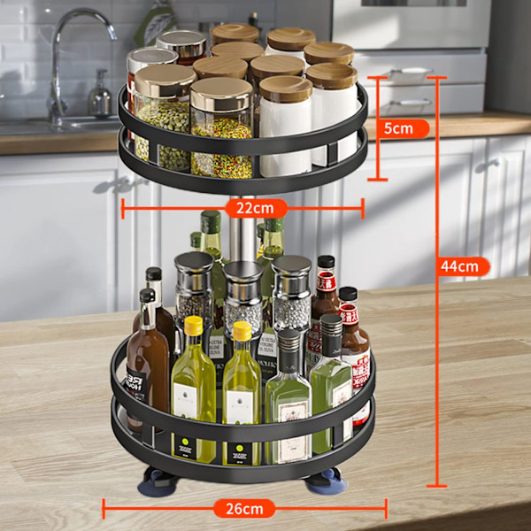 Kryddställ, 2-lagers snurrbord, 360° roterande stålkryddhållare förvaring fristående, kryddorganisatör för kök