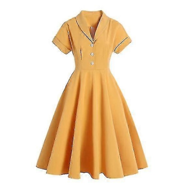 Vår- och sommarkostymer Hepburn-stil Europeisk och amerikansk stor swing Mellanlång retroklänning Damkläder M