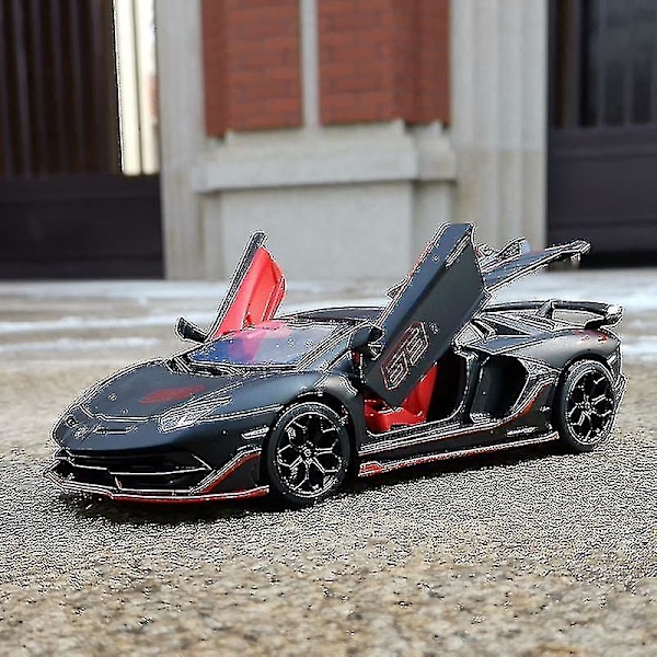 1:24 Lamborghinis Aventador Svj63 Leksaksbil i Metall med Ljud och Ljus Boris Black 1