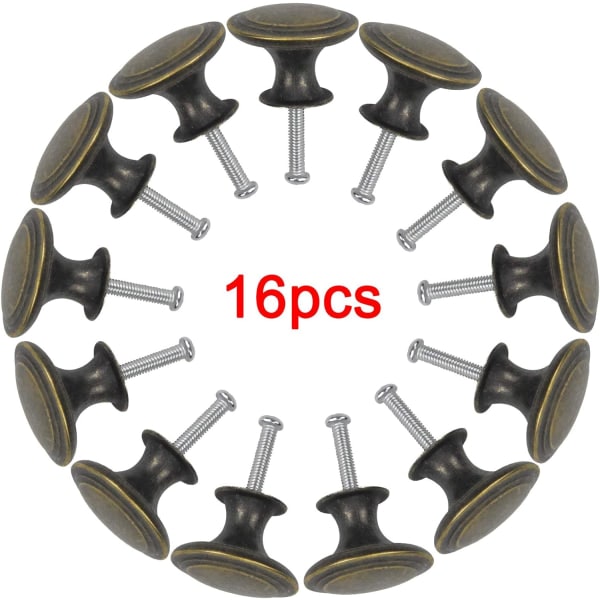 16 stk. Vintage skuffehåndtag 29mm runde bronze skuffetræk messing