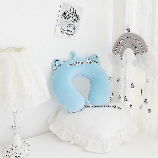 U-formet Pude Dyr Memory Foam Bil Nakkepude Frokostpude Flyrejse Pude ShallowBlueCatEars