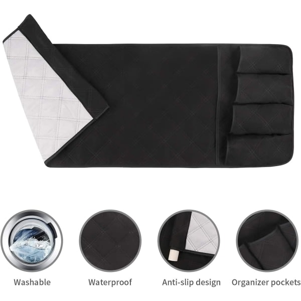 Armlenestøtte Oppbevaringspose Sklisikker Sofa Armlenestøtte Organizer 90 * 33cm 5 Lommer Sofa Organizer for TV Fjernkontroll Magasin Bøker Mobiltelefon, Svart