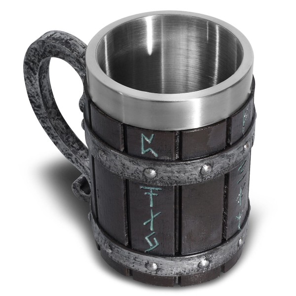 Viking Rune Ölglaskanna Rostfritt stål Träharts 3d norrländsk dekoration kaffemuggar