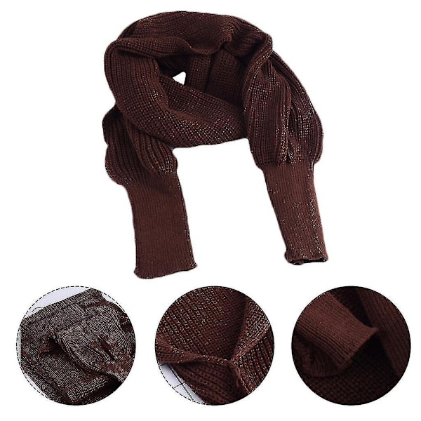 Vinterstrikket pledd med lange ermer for kvinner - Sjalwrap med ermer - Ensfarget heklet genser skjerf - Multifunksjonell poncho kappe halsvarmer Black