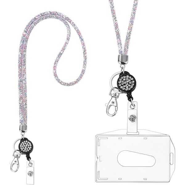 Kortholder med snor, krystalsnor med gennemsigtig ID-kortholder, snor og badgesæt, nøglering badgeholdere og halsrem til nøgler White
