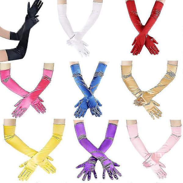 Satin Långa Handskar, Kompatibla med Bröllopshandskar för Kvinnor, Prestandahandskar, Satinhandskar White
