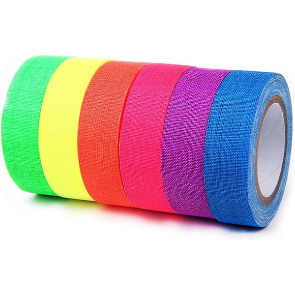 Fluorescerande Tygband - UV Svartljus Reaktiv Neon Gaffatejp för Glow Party Dekorationer/Semestertillbehör/Säkra Kablar 6 Färger