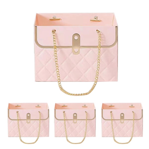 4 stk. Blomster Taske Bærbar Foldbar Langtidsholdbar Universal Gaveindpakning Blomsterkasse Husholdningsartikler Pink