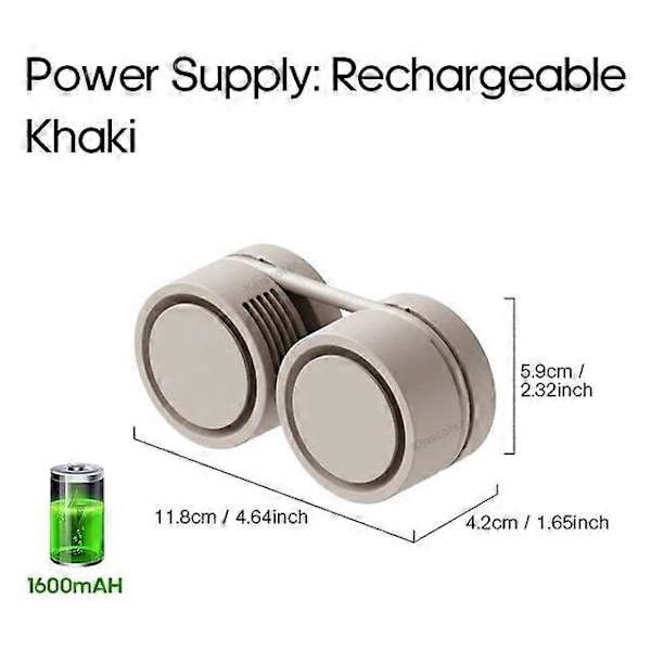 Drivna Handfläktar Hängande Halsfläkt Power ventilador Bladlös Halsbandsfläkt Portabel Mini Luftkylare USB Uppladdningsbara Elektriska Fläktar Khaki