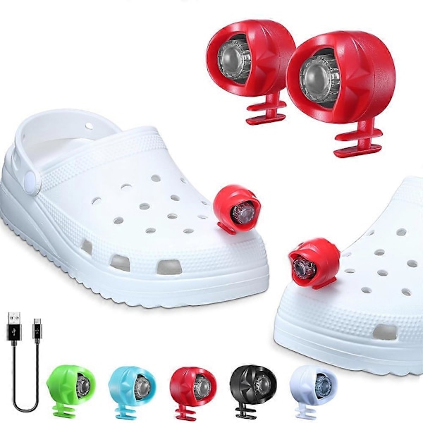 Genopladelige Forlygter til Crocs, 2 stk. Bærbare Croc-lygter til Sko RED