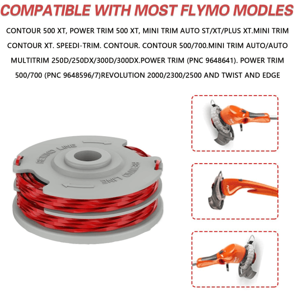 Flymo Trimmer Coil Φ1.5mm Dual Auto-Feed Coil Erstatning for Flymo FLY021 Gressklipper Trimmer Cord Refill 36ft (1-Pack)