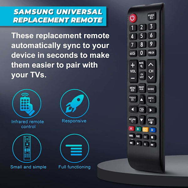 Universalfjärrkontroll för Samsung-fjärrkontroll TV, fjärrkontrollersättning med alla för Samsung TV-kontroll TV-apparater.