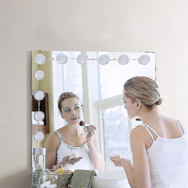 Spegelljussats, led smycken sminkljus 10 glödlampor Dimbar Stick On Mirror USB för omklädningsrum, badrum, sovrum