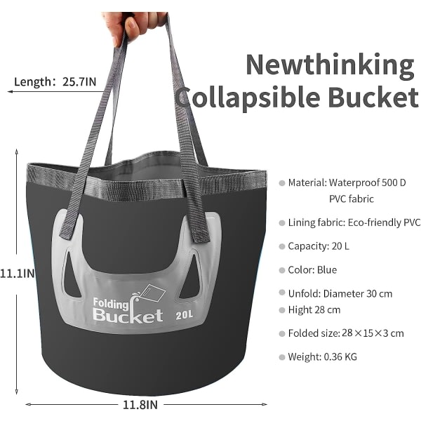 Sammenklappelig spand, 20L pladsbesparende sammenklappelig spand Vandopbevaring