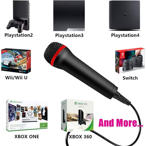 4m 13ft kablet USB-mikrofon for kompatibilitet med Ps2, Ps3, Ps4, Ps5, Switch, Wii, Wii U, Microsoft Xbox 360, Xbox One og PC