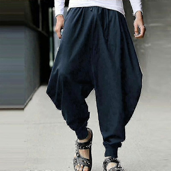 Herre Vide Harem Bukser Casual Baggy Bukser Yoga Bunner Navy Blue 2XL