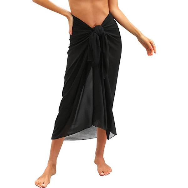 Strandkjole til kvinder, stranddækken, chiffon sarong, bikini cover up til badetøj, langt tørklæde, wrap, halv strand pareos til sommeren Black