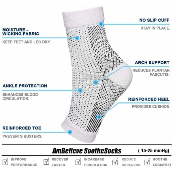 2paria puristussukat, nilkkakaaren tukisukat, rauhoittavat sukat neuropatiakipuun, jalkojen puristushihat, jotka sopivat jaloille 5-9 (L/XL)