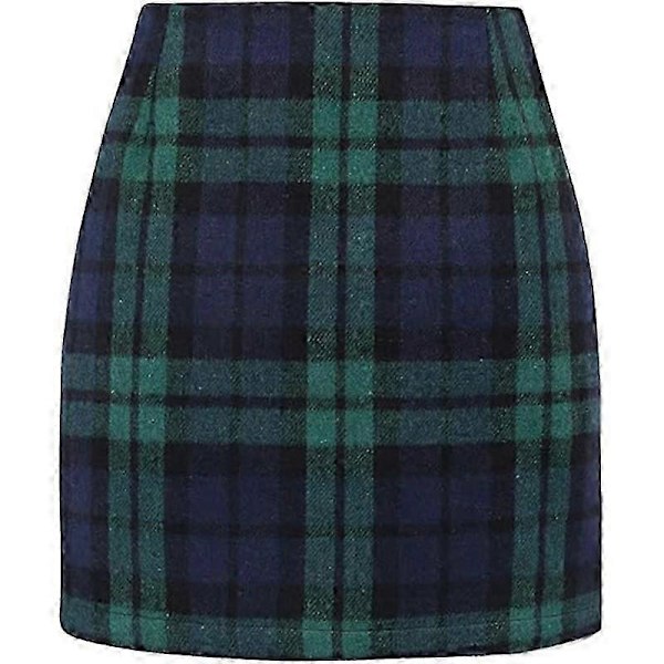 NYTT Dame Høy Midje Rutete Skjørt, Bodycon Blyant Ull Mini Skjørt Green L