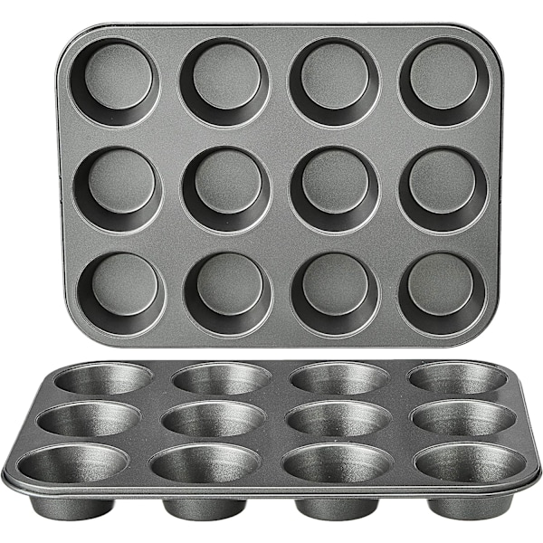 Basics Nonstick Rundt Kulstofstål Muffinform, 2-pak, Grå