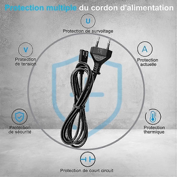 1,5 m laderkabel med 2-polet støpsel for Microsoft Surface Go/bærbar/bok, Surface Pro 1/2/3/4/5/6/7/x, HP Envy, Canon Pixma