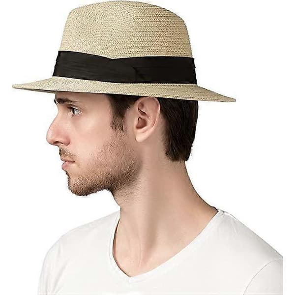 Sommar Strand Solhattar för Män Bredbrättad Stråhatt Beige M