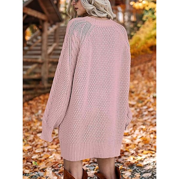 Dame Langærmet Strikket Sweater Kjole pink M