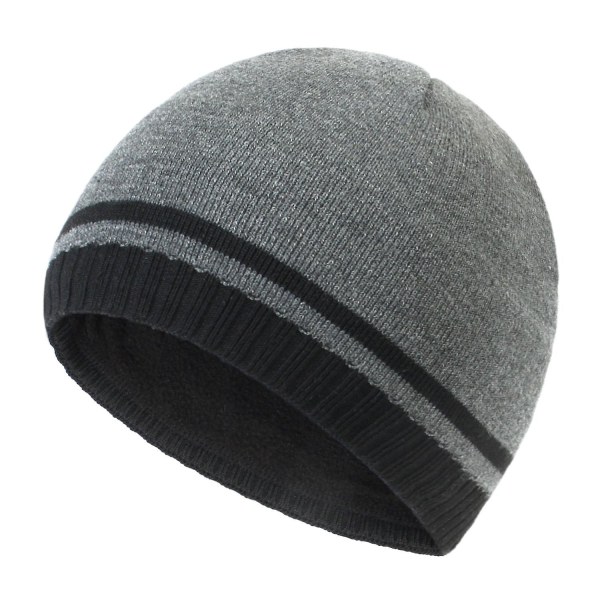 2023 Vinter cap i fleecefodrad vadderad varmhållande stickad mössa för män utomhus cykling cap Light gray