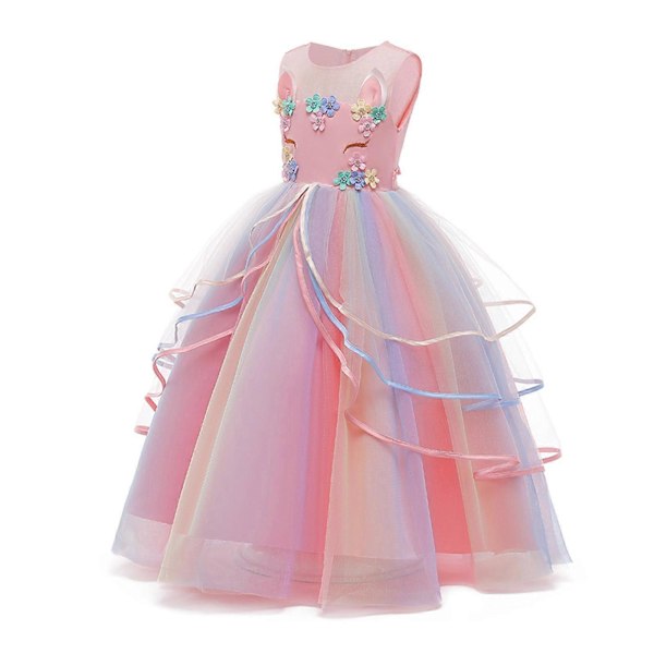 Prinsessa Flickklänning Festklänning Regnbåge Spets Bollklänning Speciellt Tillfälle Bal Pink 90