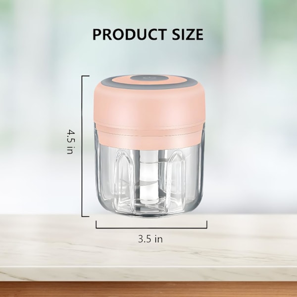 PINK - Mini elektrisk matberedare och vitlökshackare - 250 ml, USB-laddning, 3 blad - Perfekt för att hacka grönsaker, peppar White
