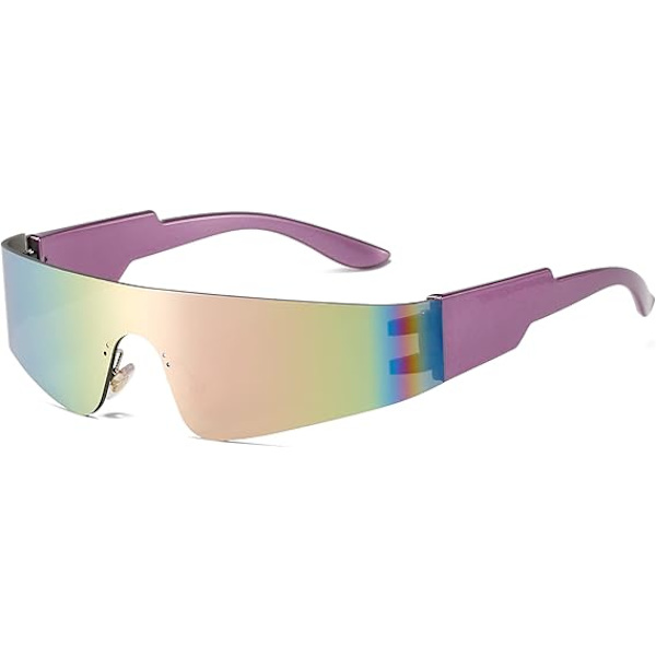 Wrap Around Solbriller til Kvinder og Mænd - Fashionable Enkelt Stykke Flat Top Skjold Briller Futuristiske Spejlede Solbriller Pink
