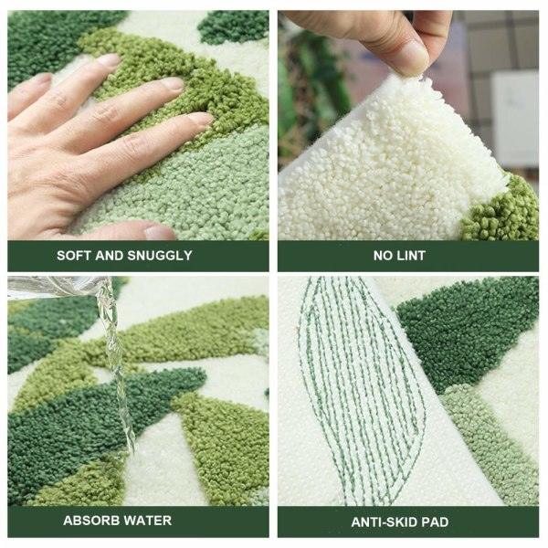 Halksäker Badmatta 45 x 65cm Gröna Blad Badrumsmatta Super Mjuk och Vattenabsorberande Maskintvättbar Mikrofiber Badmatta för Badrum Green leaves