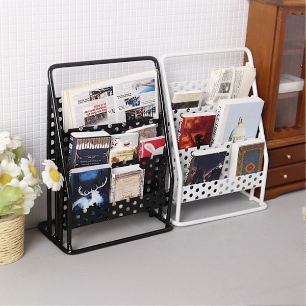 Mini Avisstand 1/12 Skala Dukkehuss Metal Magasin Display Stativ Simuleret Bogreol Dukke Tilbehør til Børn Black