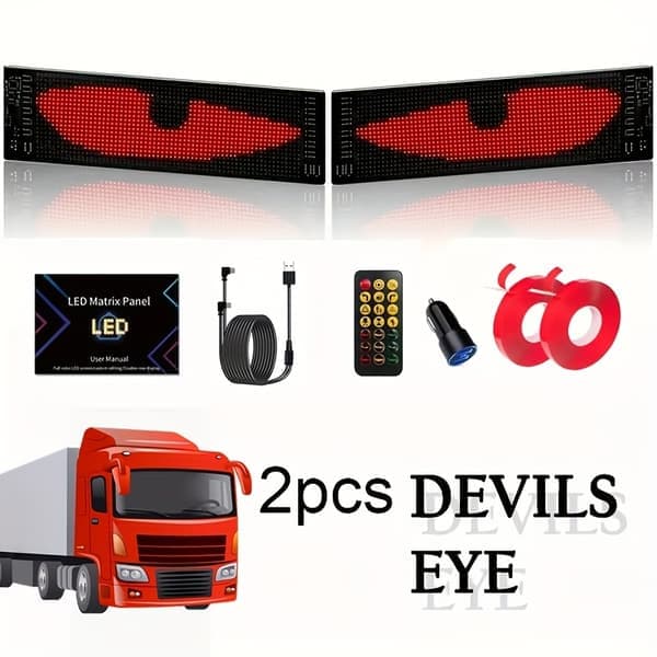 2 stk programmerbart Devil Eyes bilsystem med app/fjernkontroll, dobbeltskjerm synkroniserte animerte LED-øyne (/IR) S-2 STK
