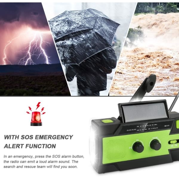 Solar nødradio, 4000mAh bærbart læselys med lommelygte og bevægelsessensor, mobiltelefonoplader, SOS-alarm til hjemmet og nødsituationer rød