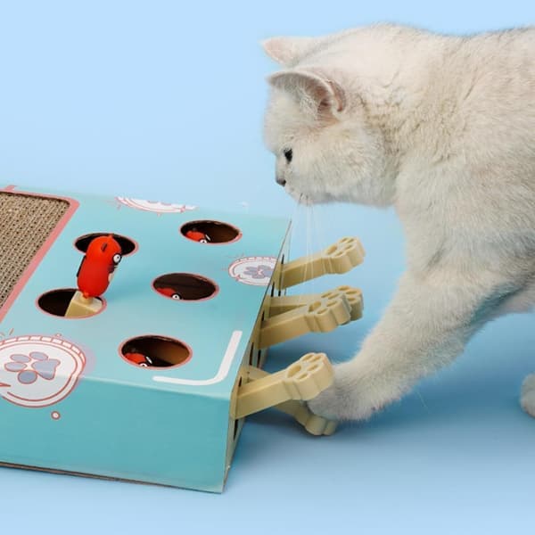 Whack-A-Mole Kattleksak med Klösbräda - Interaktivt Träintelligensspel för Innekatter, 1-pack