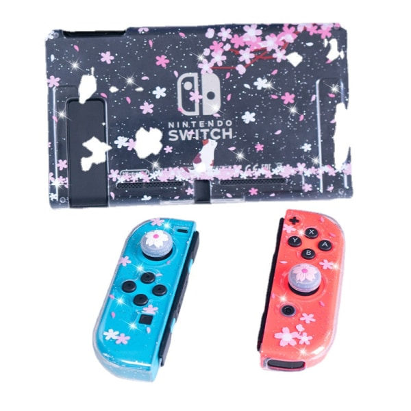 Beskyttende deksel i TPU for Nintendo Switch - Glitrende rosa NS-jente med kirsebærblomster-tema Cherry blossom protective shell