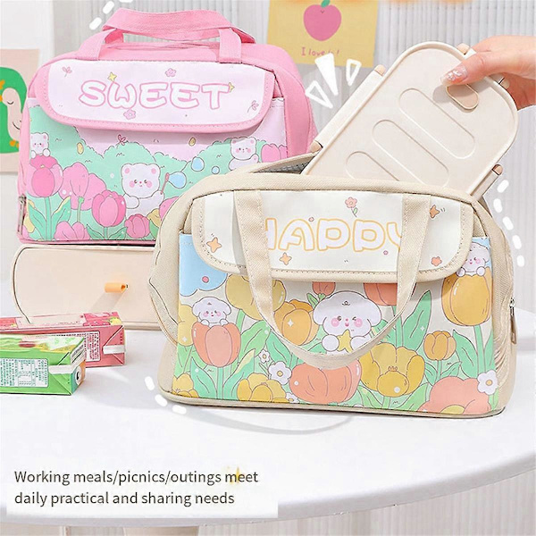 Kawaii Kannettava Lounaskassi Pinkki Eristetty Lounasrasia Naisille Aikuisille Työhön Ulkoiluun Retkeilyyn