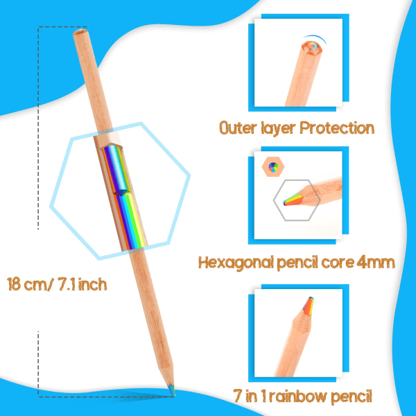 10 kpl sateenkaaren värillisiä kyniä 7 väriä yhdessä lyijykynät lapsille Eri värit piirtämiseen Väritys Piirustuskynät Bulk
