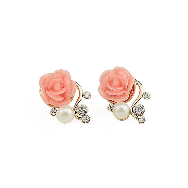 Øredobber - Liten rose med perle og rhinestones Rosa