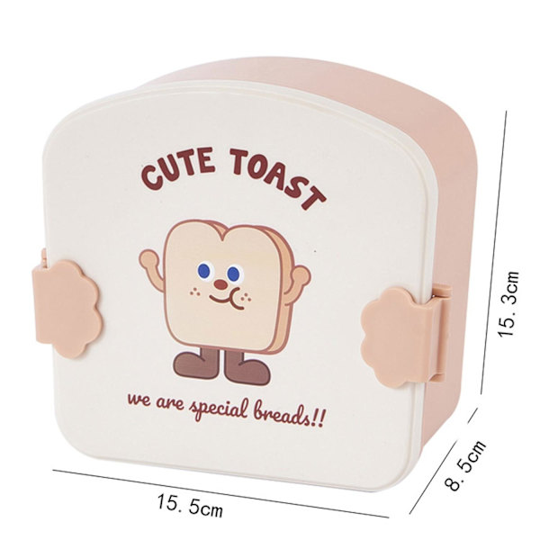 Lounasrasiasetti, tiivis, 3 lokeroa, aterimet, sarjakuva-toast-kuvio, opiskelijoiden bento-rasia