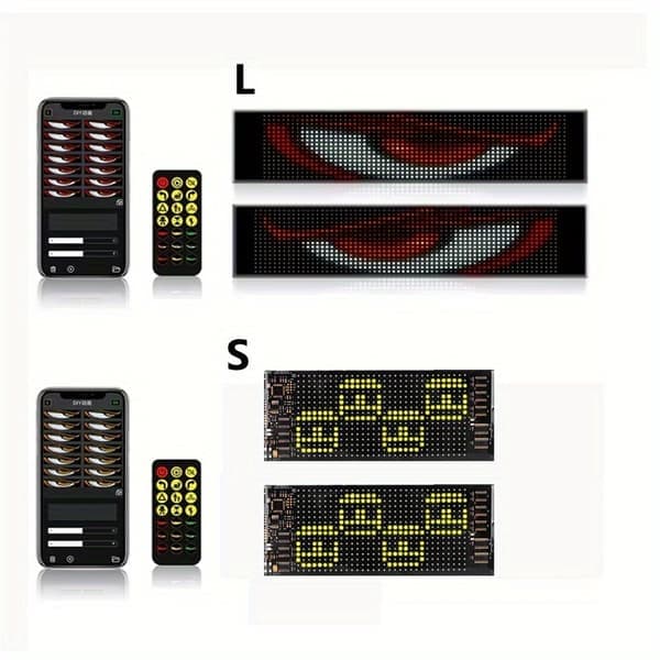 2 stk programmerbart Devil Eyes bilsystem med app/fjernkontroll, dobbeltskjerm synkroniserte animerte LED-øyne (/IR) S-2 STK