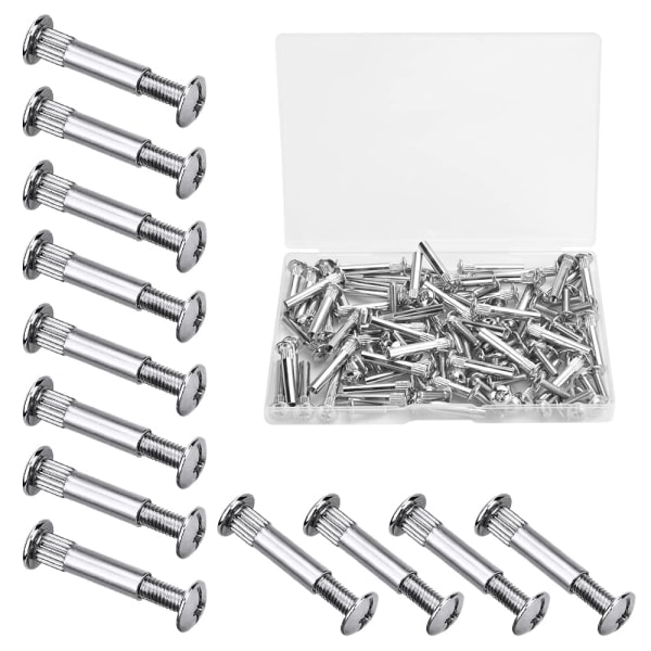 60pcs M4 Furniture Assembly Screws, Coupling Screws, with Bolt Nickel Plated Iron Coupling Screws, for 31-40mm Thickness Wood, Silver