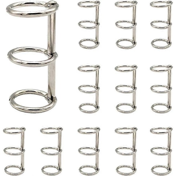 12 stk. Sølv Bogringe, 3 Huller Metal Løse Blade Binder Ringe, Ring Snap Splithængslet