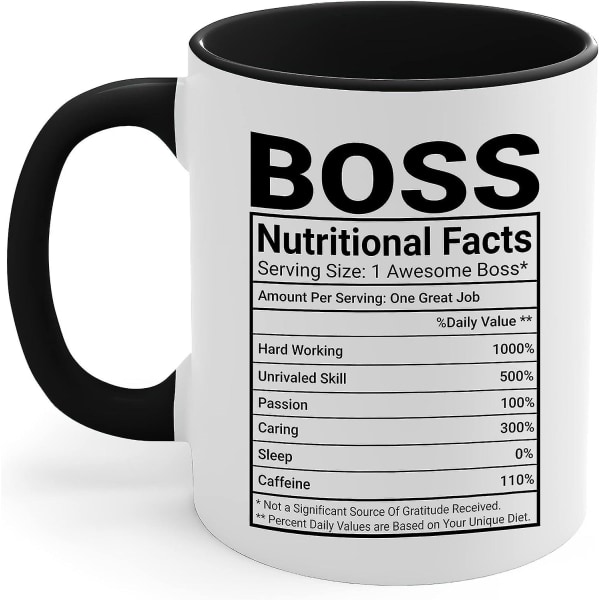 Boss-krus - Kontoret bursdagsgaver til sjef kvinner menn morsomme arbeidsgaver 1 sjef kaffekrus sjef dame kule gaver til sjefer sjef ernæringsfakta beste C