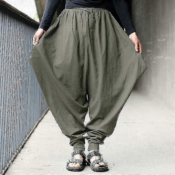 Herrar Vida Haremsbyxor Lediga Baggy Byxor Yoga Underdelar Army Green XL