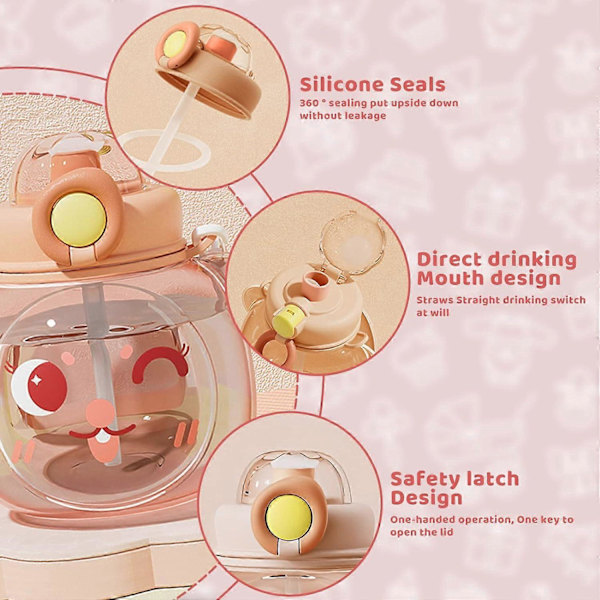 Lasten juomapullo Kawaii-vesipullo pillillä 1000ML BPA-vapaa 2023 Uusi tyttöjen pullo DIY Urheilu Uudelleenkäytettävä Kannettava kouluun Urheiluun Matkailuun Vaellukseen
