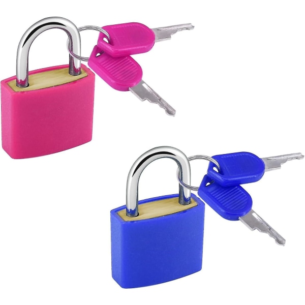 2 stk Kuffertlåse med nøgler, 23 mm farvede bagagelåse Kufferthængelåse Mininøglelåse Rejselås Små hængelåse (rosarød blå)